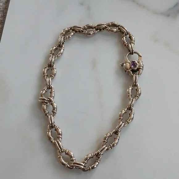 Scott Kay Bolo Link Bracelet with Amethyst Clasp 8" .925 - Picture 5 of 5